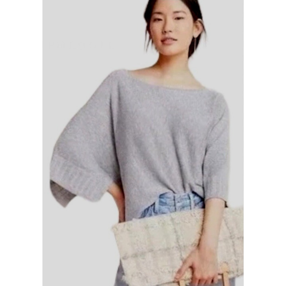 Anthropologie Alicia Silver Shimmer Oversized Poncho Sweater Top Linen Blend L